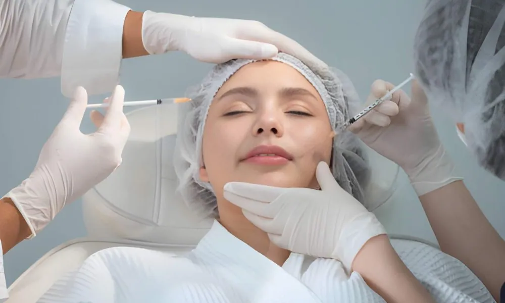Botox Port St Lucie procedure—team of professionals administer facial injections in a clinical setting.