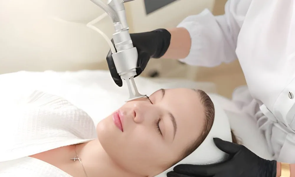 Treasure Coast Laser performing advanced facial treatment with precision device in clinical aesthetic setting.